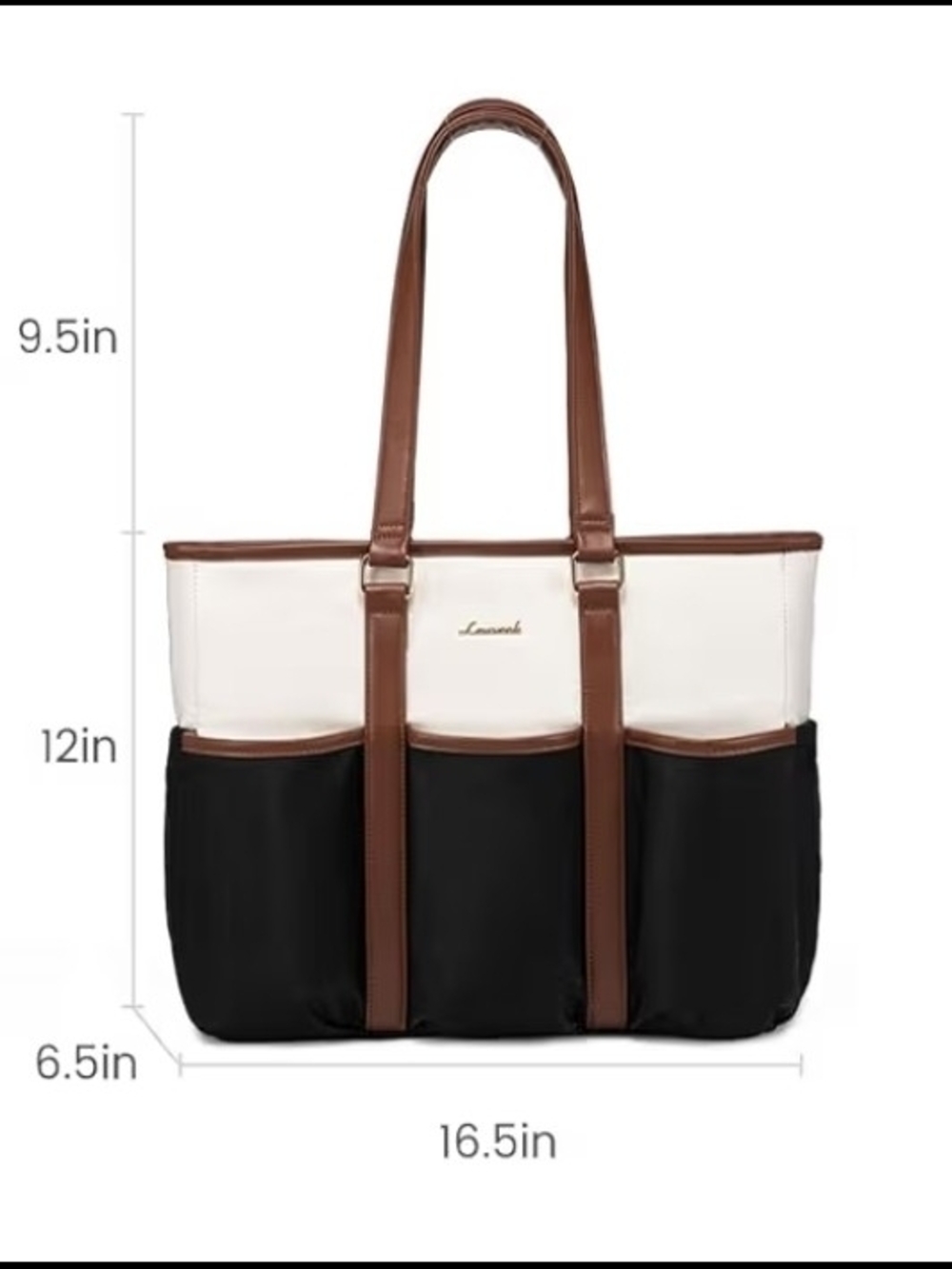 LOVEVOOK Laptop Tote Bag Large Work Bag Women Nylon Leather Trim Beige Brown - Picture 4 of 8